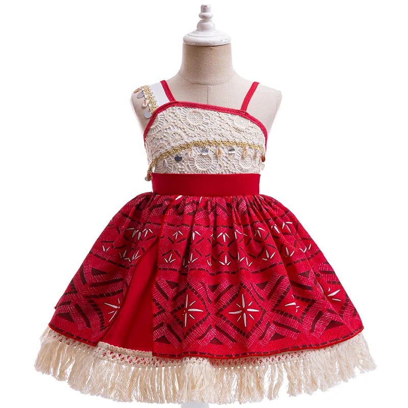 Kids Girls Anime Cartoon Print Sea Princess Sleeveless Tassel Tutu Dress Outfit Christmas Role Play Halloween Cosplay Costume