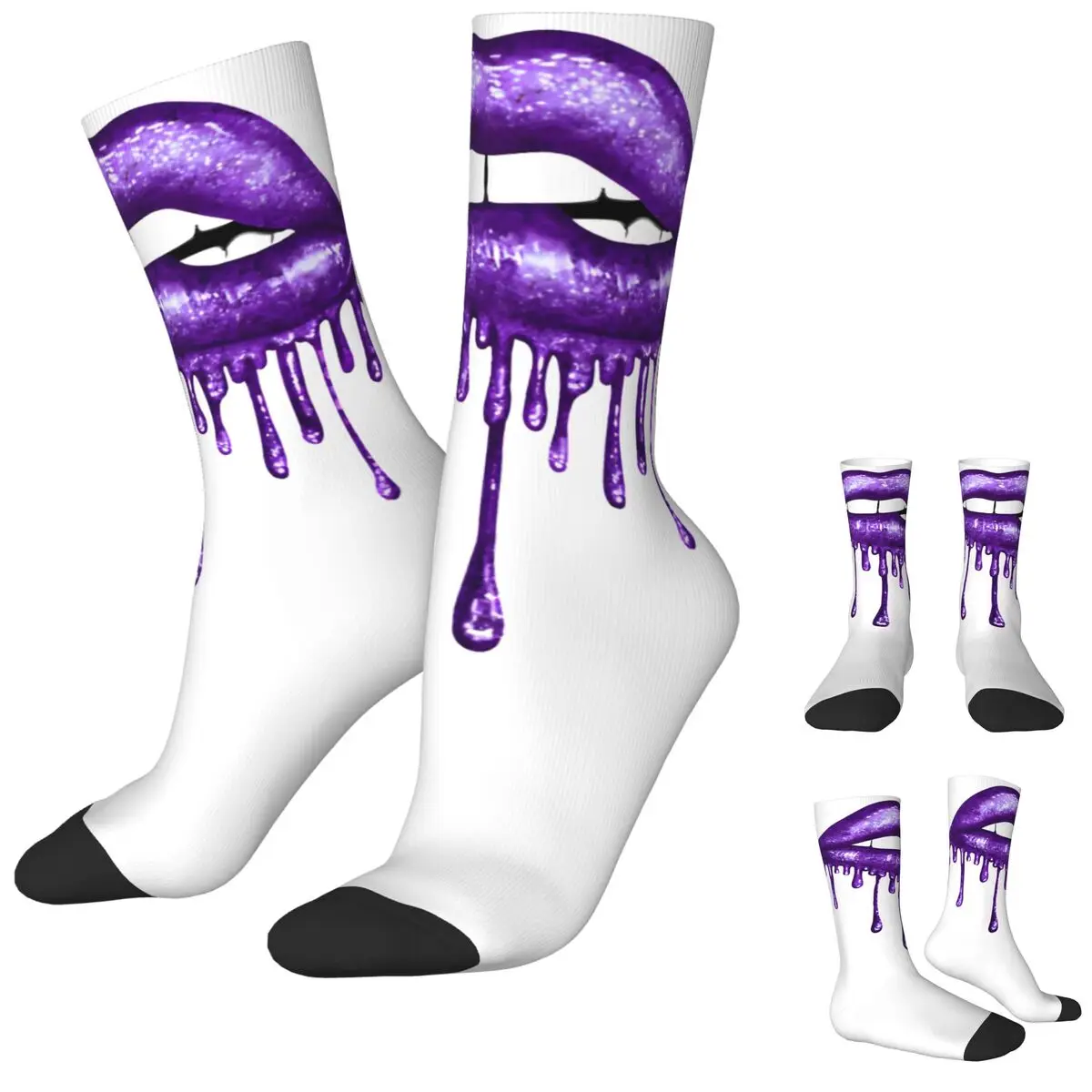 Drip Deep Purple Stockings Rock Band Pattern Funny Socks Spring Non-Slip Socks Adults Men Cycling Medium Soft Socks