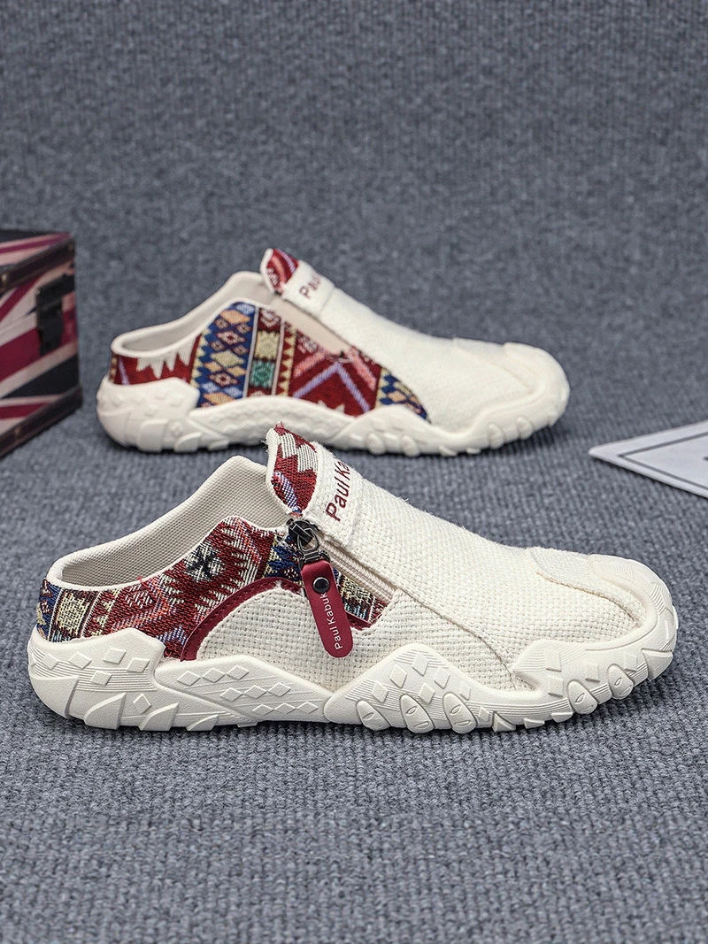 Men's Casual Canvas Slip-On Shoes Breathable Lightweight Work Sandals Anti-Slip Soft Bottom Linen Summer Outdoor Wear