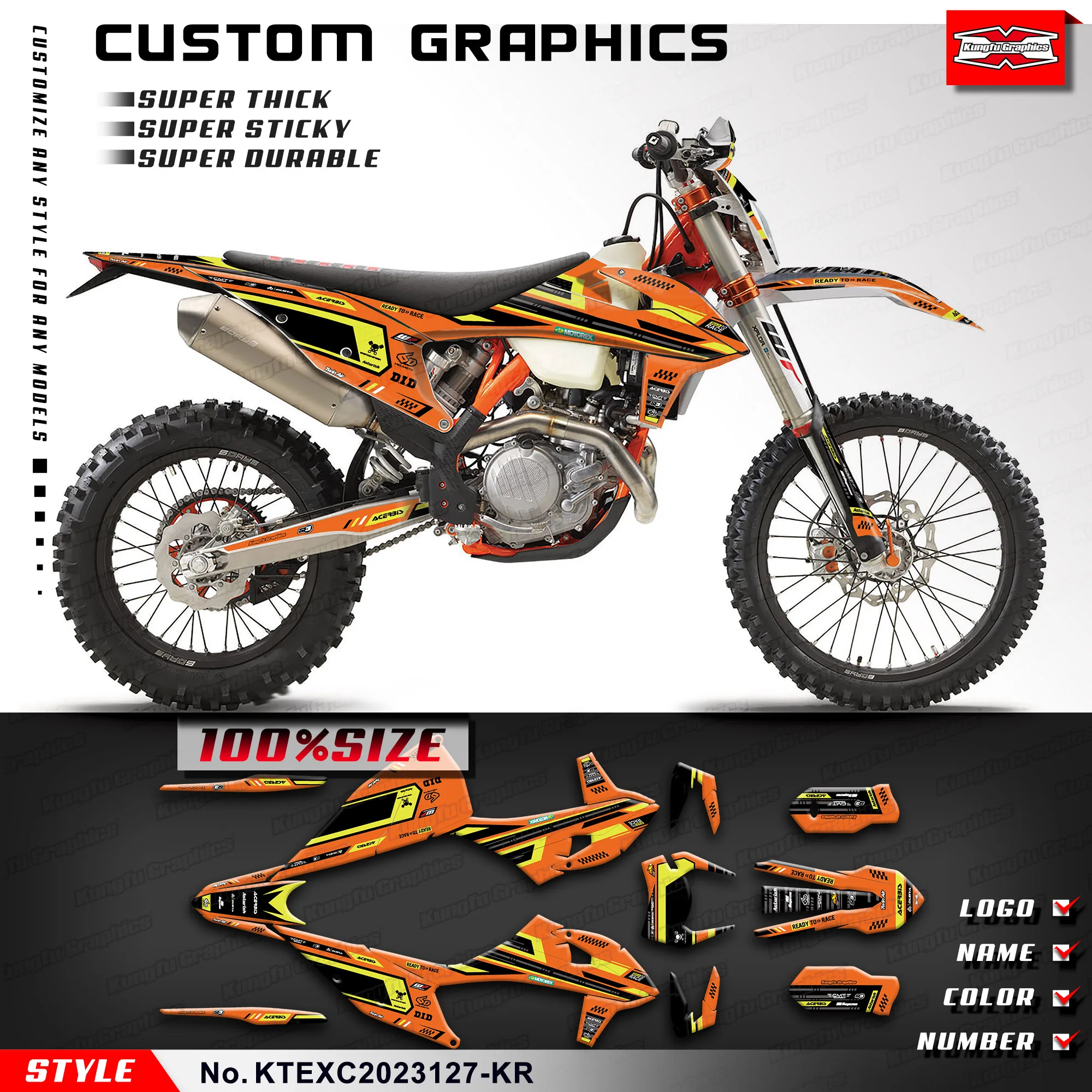 

KUNGFU GRAPHICS MX Stickers Adhesive Decals for KTM EXC EXC-F XCW SX XC 150 250 300 350 450 500 2020-2023, KTEXC2023127-KR