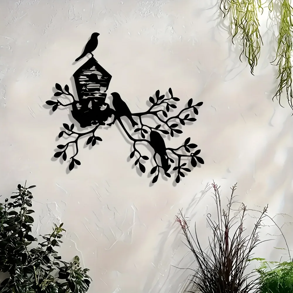 CIFBUY Wrought Iron Wall Decor Heavy Duty Metal Wall Art Realistic Birds Branches Birdhouse Pattern Easy Install Indoor Outdoor
