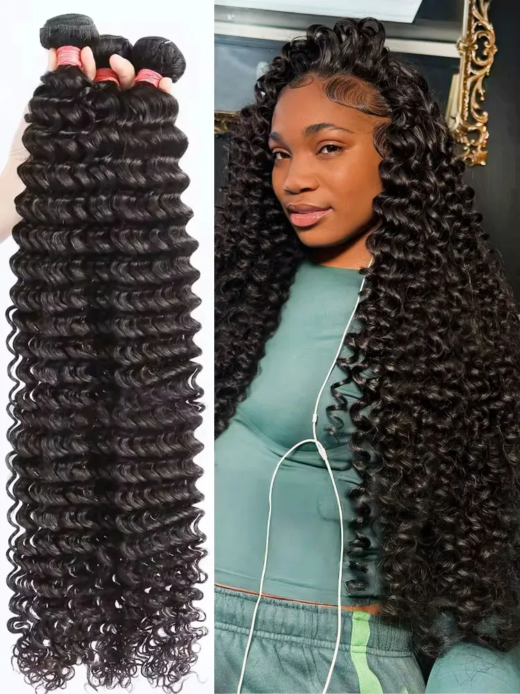 

30, 32 дюйма, 3 4 пучка человеческих волос, глубокая волна, бразильский пучок плетения волос, водная волна, необработанные вьющиеся волосы Remy Virgin, двойное наращивание утка