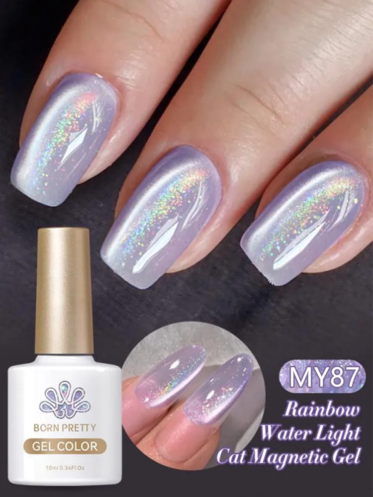 BORN PRETTY 10 ml Regenbogen Lila Wasser Licht Katze Magnetische Gel Nagellack Glänzende Super Splitter-licht Holographics Soak Off UV Gel