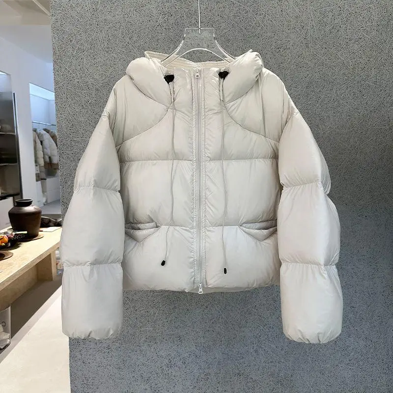 White Du Down Ort Puffer Jaet Damen Thiened Fluffy Bread Sle Winter Faionable Coat Korean Sle Straight Cut