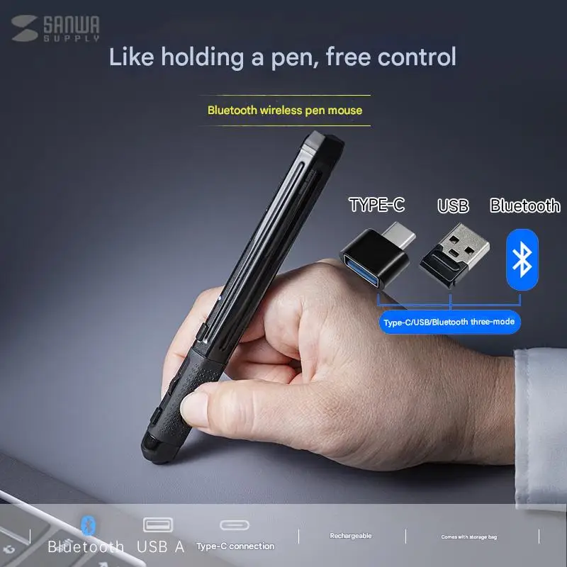 SANWA-ratón inalámbrico con Bluetooth, ergonómico, portátil, para evitar el ratón, sensible, Manual, carga de 3 modos, tipo bolígrafo, regalo