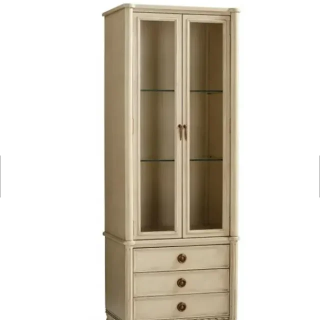

#Hot selling french style antique solid wood display cabinet bookcase with 3 drawers