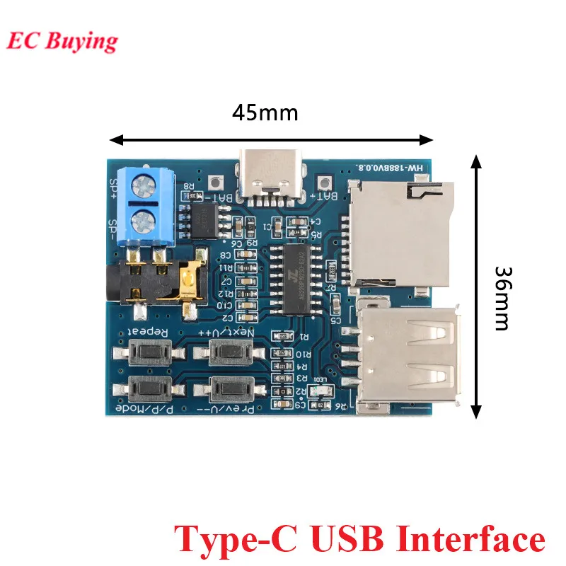 1Pc-5Pcs MP3 Lossless Decoding Power Amplifier MP3 Player Audio Module Decoder Board for TF Card U Disk Format Micro Type-C USB
