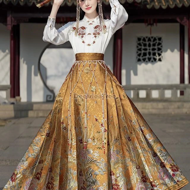 2024 chinês ming princesa diariamente lindo hanfu conjunto delicado bordado hanfu topo clássico fada pérola impresso cavalo rosto saia