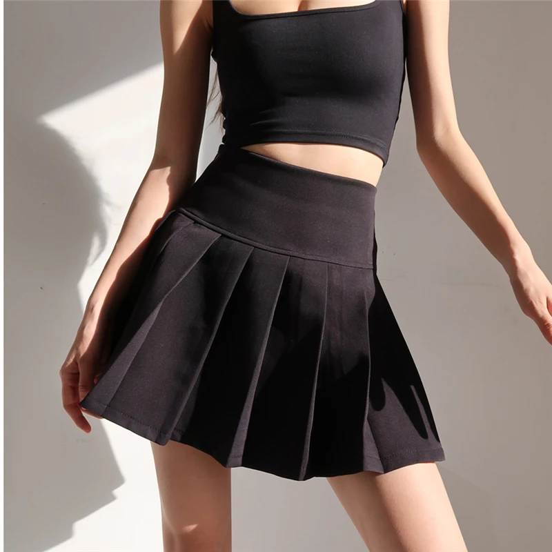 Sexy Pleated Mini Skirt Women Fashion 2024 Black High Waist A-line Slim Short Skirts Korean Y2K Skort Preppy