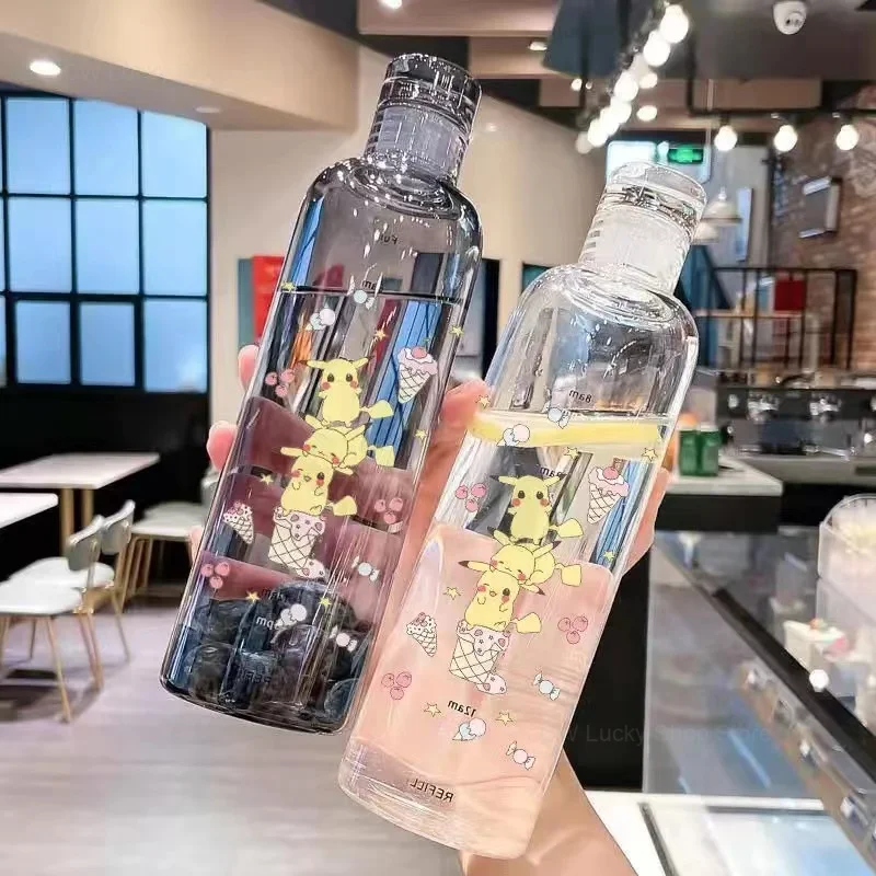 500ML Pikachu Sports Water Cup Cute Cartoon Plastic Cup with Time Scale Water Bottle Students Outdoor Couple Cup view 3