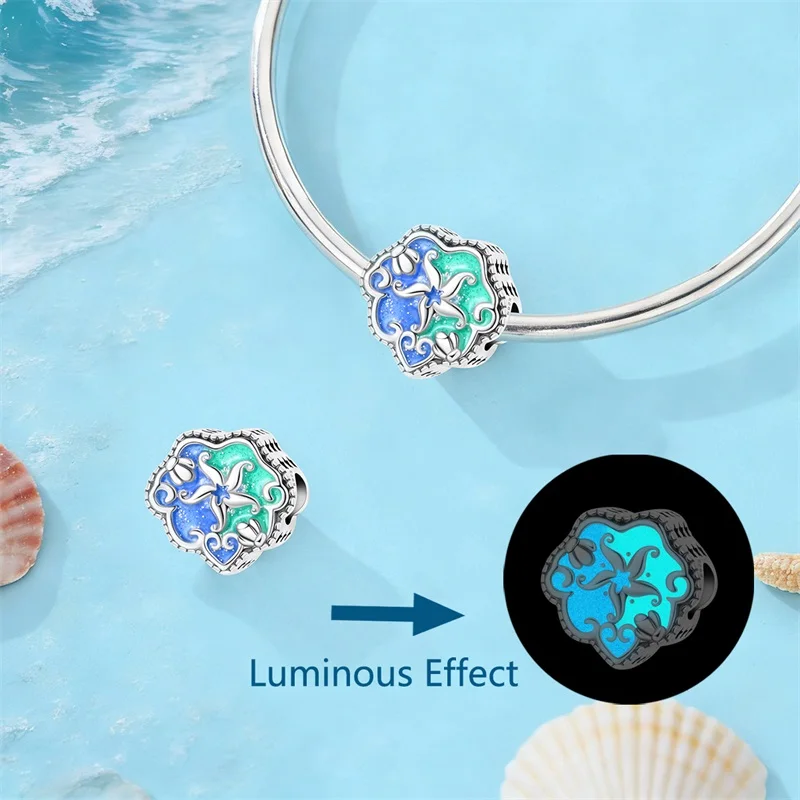 925 Sterling Silver Glow In The Dark Ocean Sea Turtle Fish Fit Original Bracelet Necklace Diy Jewelry Making For Woman Gift