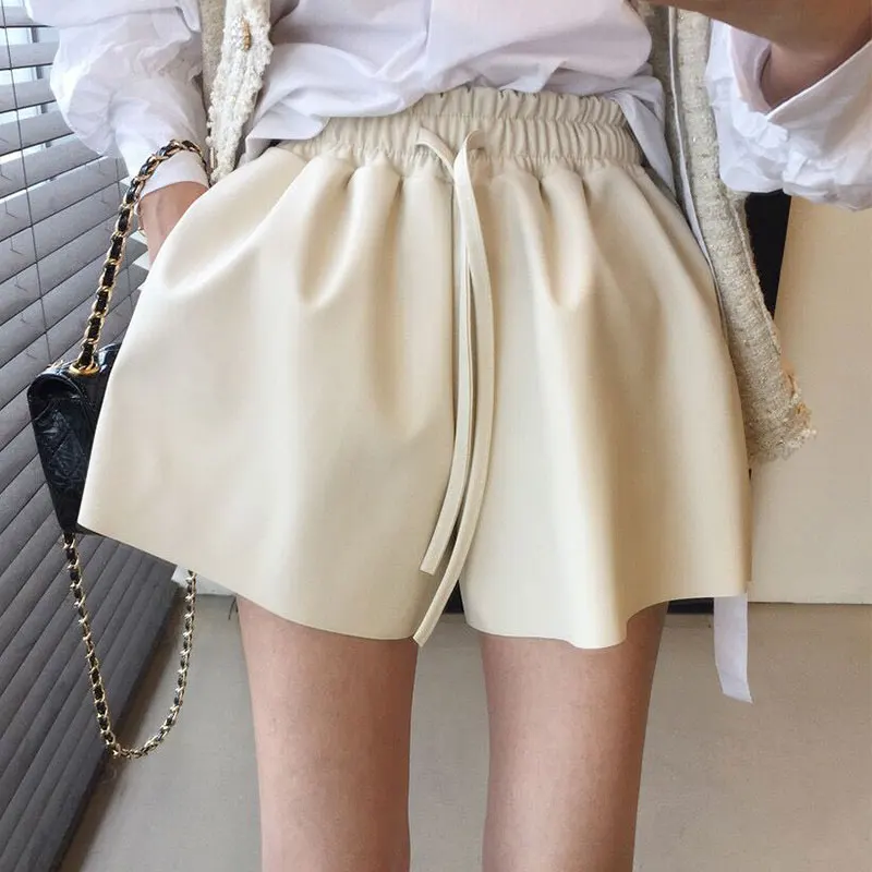 

TPJB Корейские шикарные летние новые женские шорты, винтажные шорты с высокой талией и шнурком из искусственной кожи, широкие повседневные брюки, женские шорты
