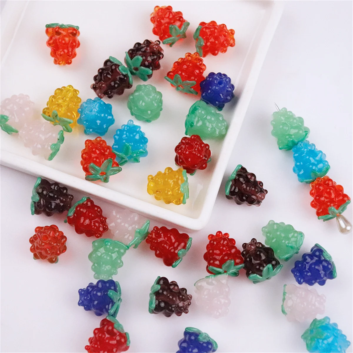 SG14 2Pcs Cute Fruit Glass Beads Fruits Raspberries DIY Bracelet Earrings Necklace Rings Handmade Accessories Grape Glass