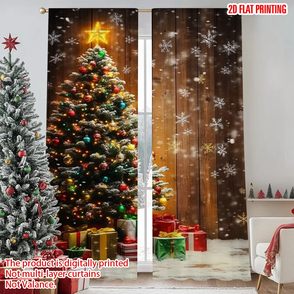

2pcs 2D flat printing Christmas Drapes Country Christmas Versatile 100% Polyester Without Electricity Family Party Decoration