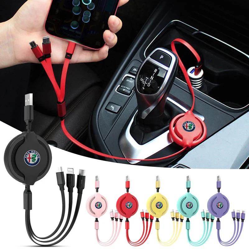 Car Fast Charger 3-in-1 Micro Data Wire USB Type For Alfa Romeo 156 159 Giulietta Stelvio Giulia Mito 166 147 Tonale Volante GT