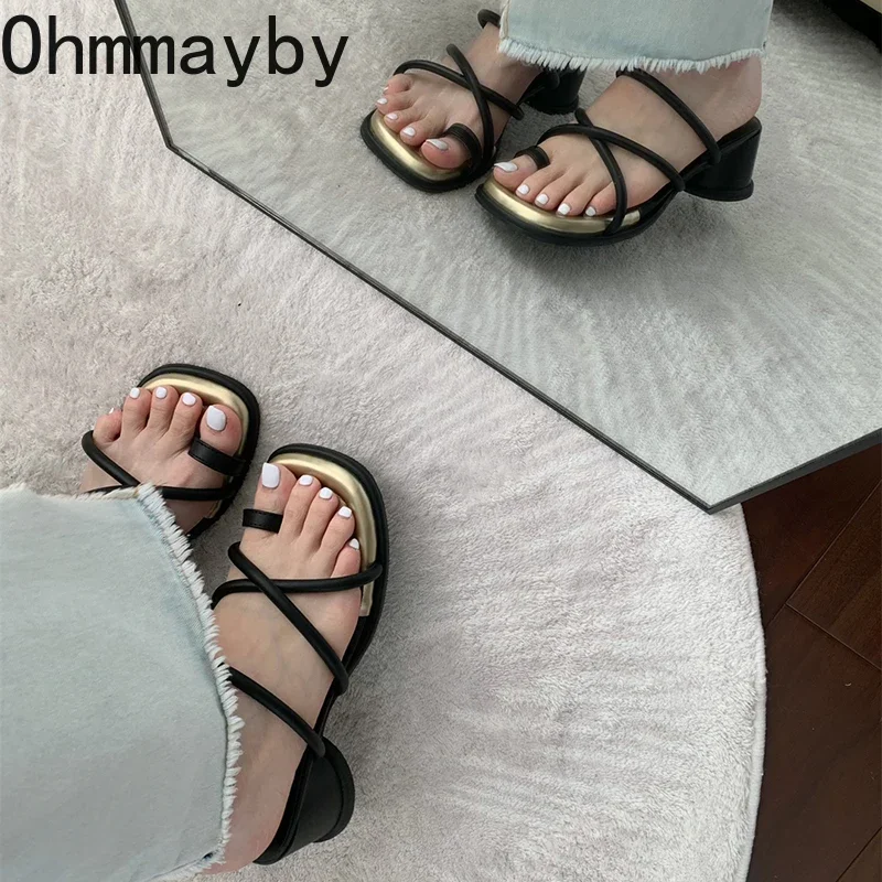 Luxury Designer Summer Women Slippers Fashion Elegant Narrow Band Slides Shoes Ladies Outdoor Clip Toe High Heel Sandalias