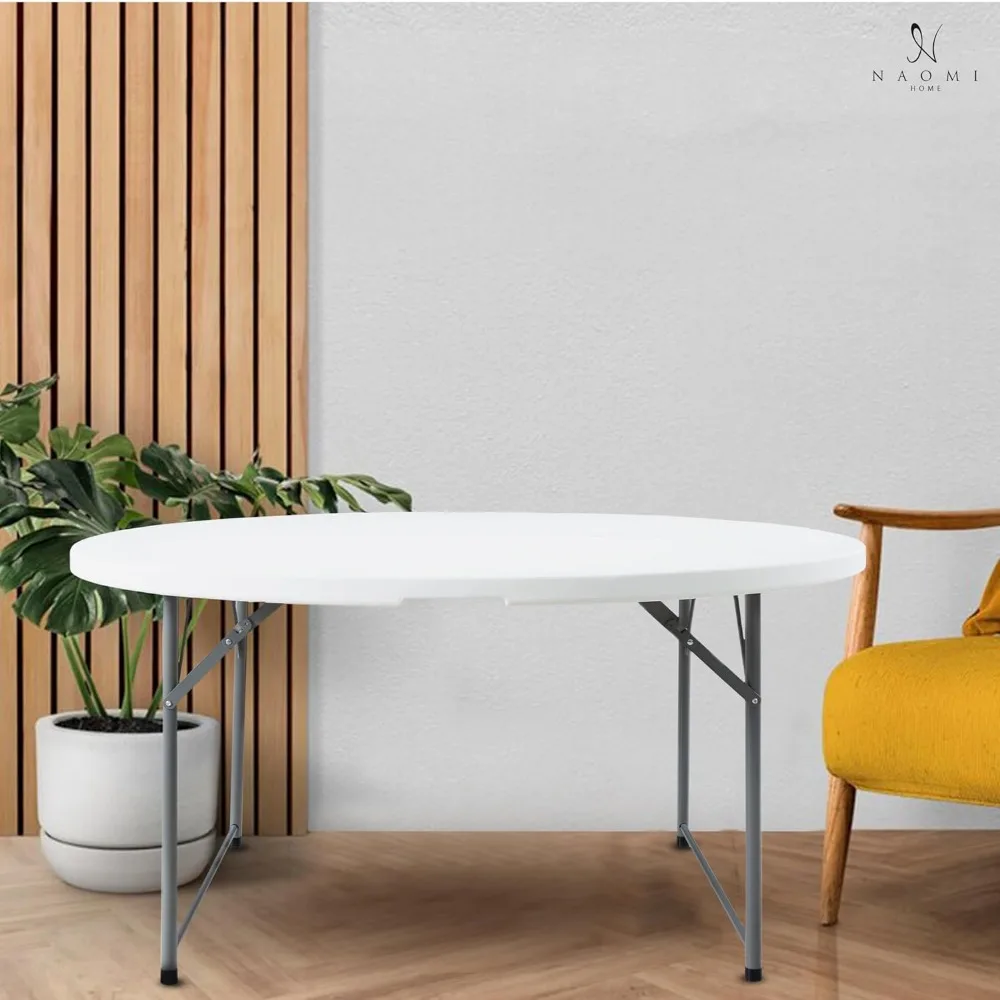 60 Inch Round Folding Table,5 Ft Bi-Fold Portable Plastic Table with Carrying Handle Lightweight and Durable for Indoor/Outdoor