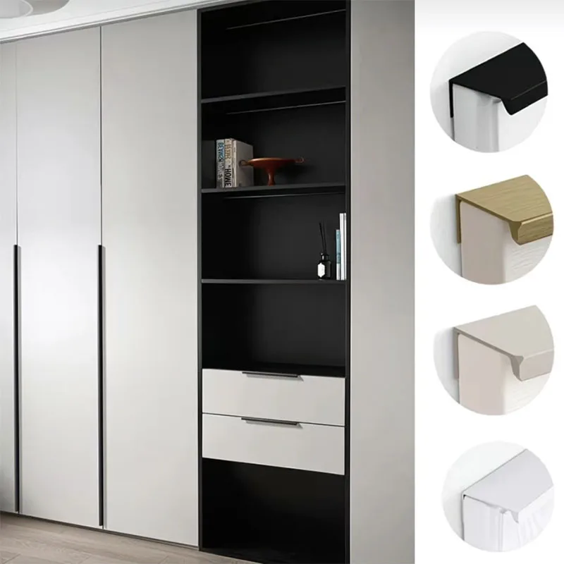 

Extended Wardrobe with Black Invisible Cabinet Door Handle Drawers Without Slot Right Angle Anti-collision and Scratch Resistant