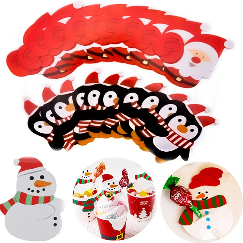 Navidad 25pcs Paper Card Lollipop Holders Modern Styles Birthday Loaf Candy Wraping Party Snowman Christmas Orment New Year Tool