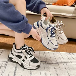 Women's Shoes Autumn and Winter 2023 New Lace-up Casual Shoes High Heels Sneakers Plush Versatile Vulcanize Shoes Tenis Feminino