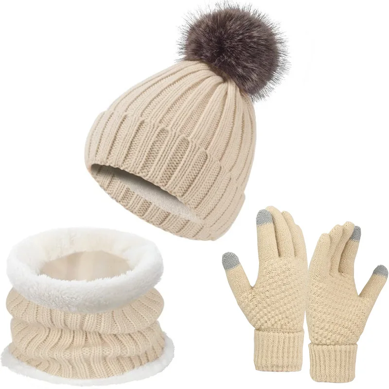 Herren Winddichte Mütze Outdoor Reisen Freizeit Winter Schal Handschuhe Dreiteiliger Hals One Plus Kaschmir Warme Winter Strickmütze