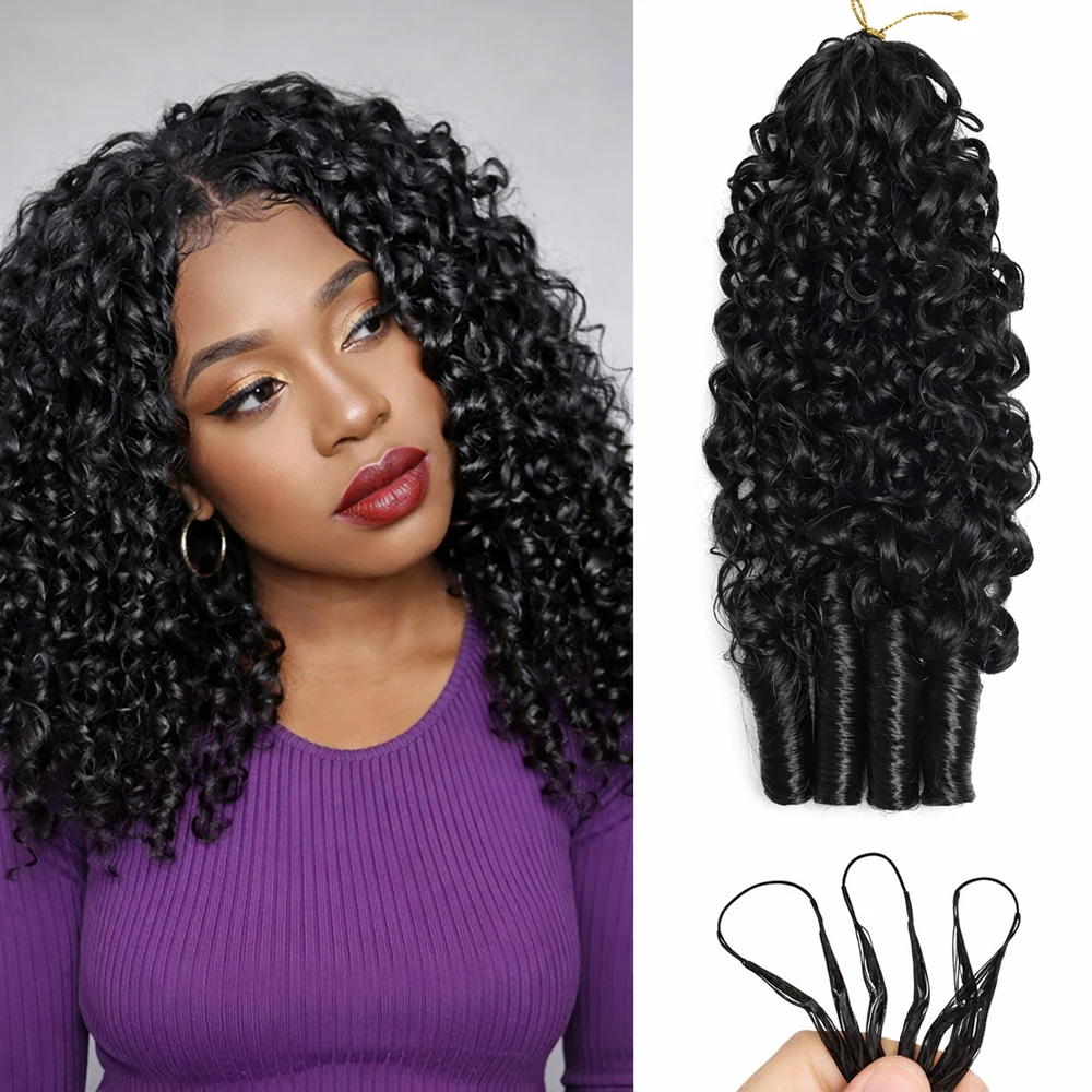 Burmese Curly Feather Crochet Hair Invisible String Unprocessed Bundles Knotless Quick Weave With Spiral Curly End Crochet Hair
