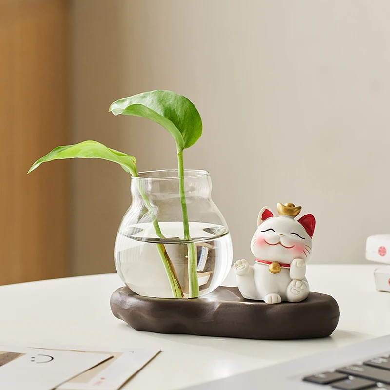 Creative Home Decoration Lucky Cat Plant Pot Desk Accessories Lovely Living Room Table Ornaments Resin Crafts for Garden Decor