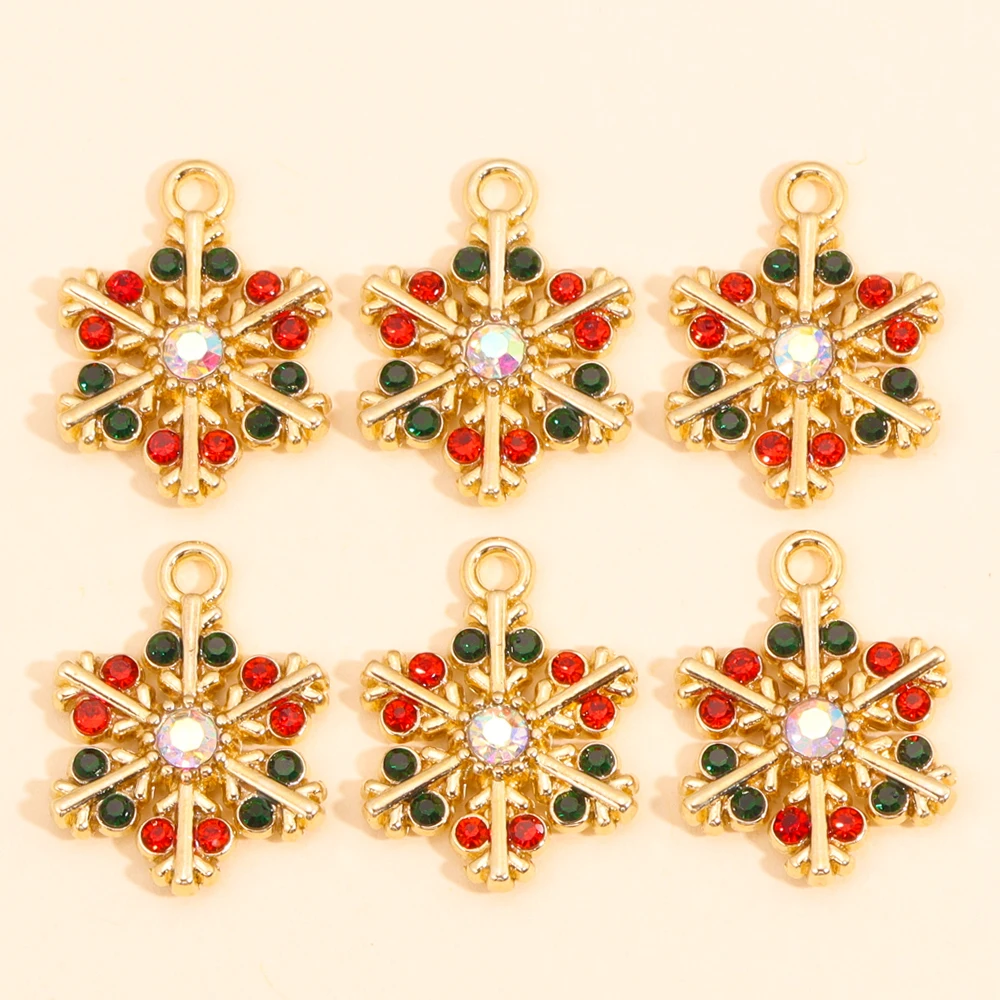 10 Stück Mix Weihnachts-Charms, 12 Stile, glänzender Zirkon, Schneeflocke, Weihnachtsbaum, Süßigkeiten-Anhänger, Ohrringe, Halskette für DIY-Schmuckherstellung – Detail 7