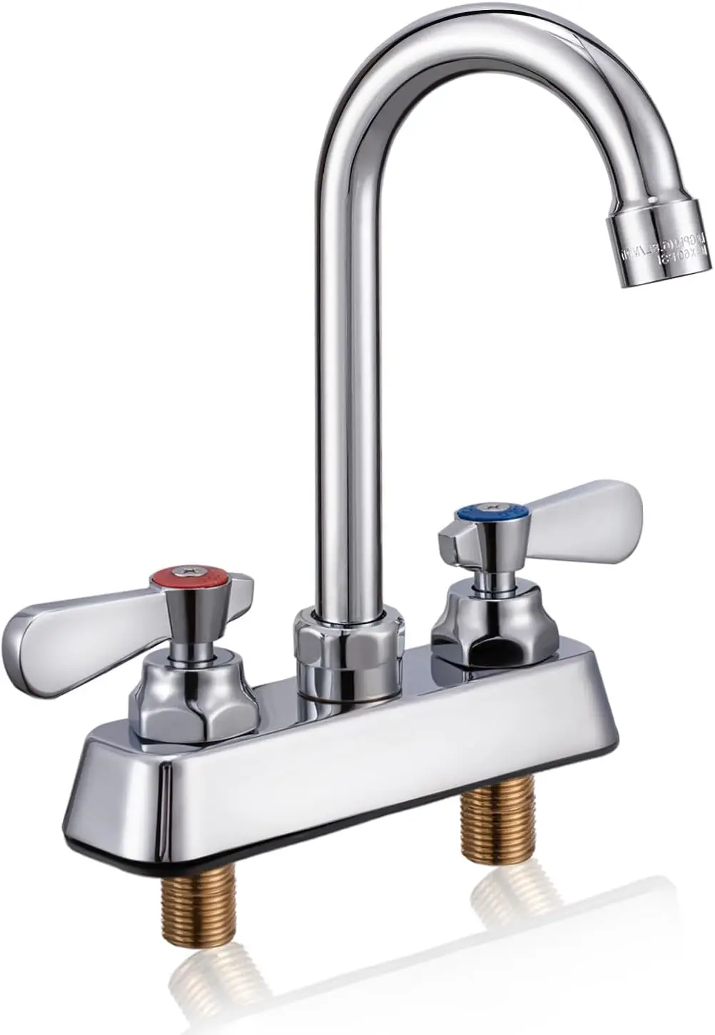

Commercial Gooseneck Sink Faucet 4' Center, 2-Hole Brass Deck Mount for Laundry, RV, Bar Sink
