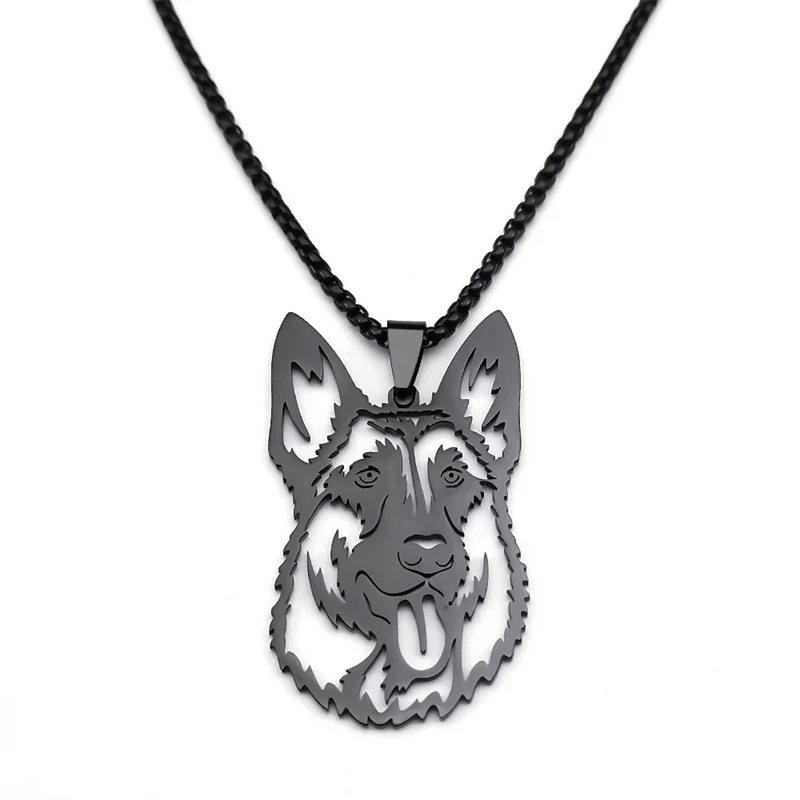 Hiphop German Shepherd Dog Pendant Necklace for Women Men Stainless Steel Black Color Punk Pet Chain Jewelry collar NZZZ532S06