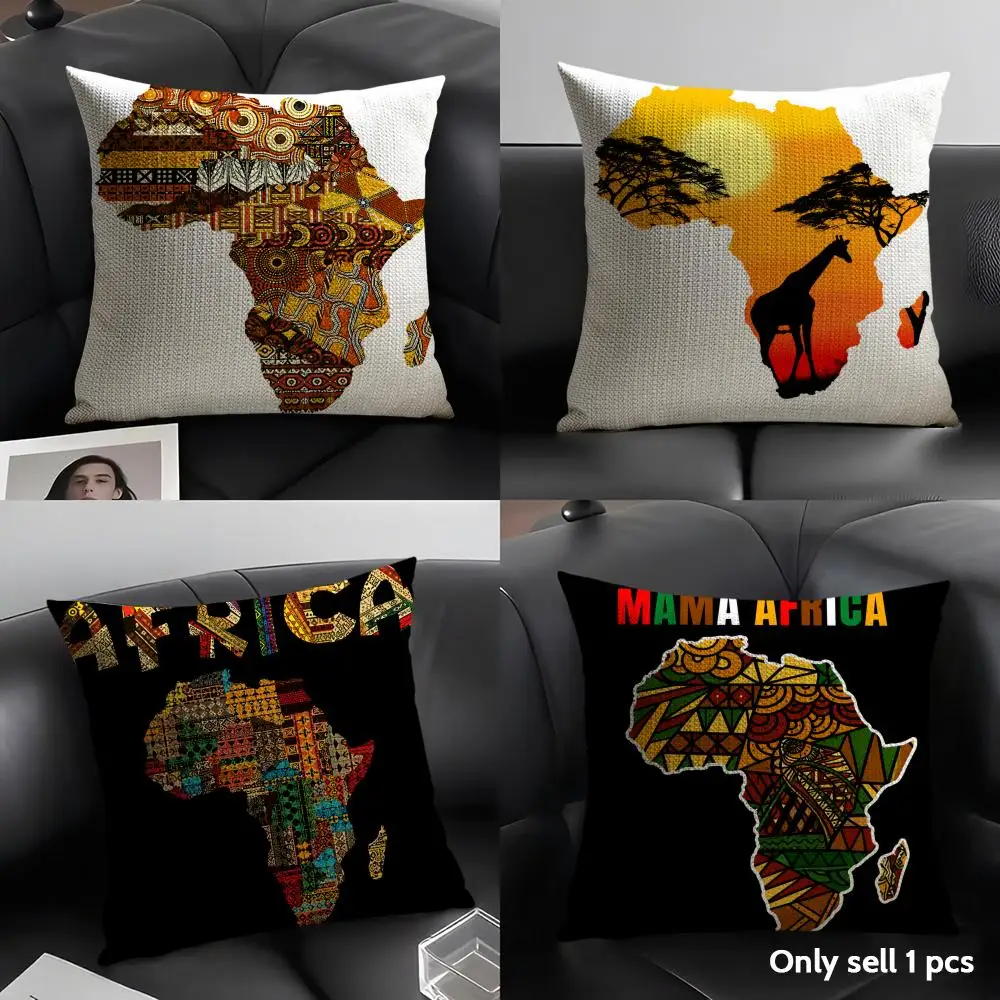

Map Of Africa Geometrics Cushion Cover Organic Linen Soft Double-Sided Printing Breathable Pillow Case Gift for Home Decor