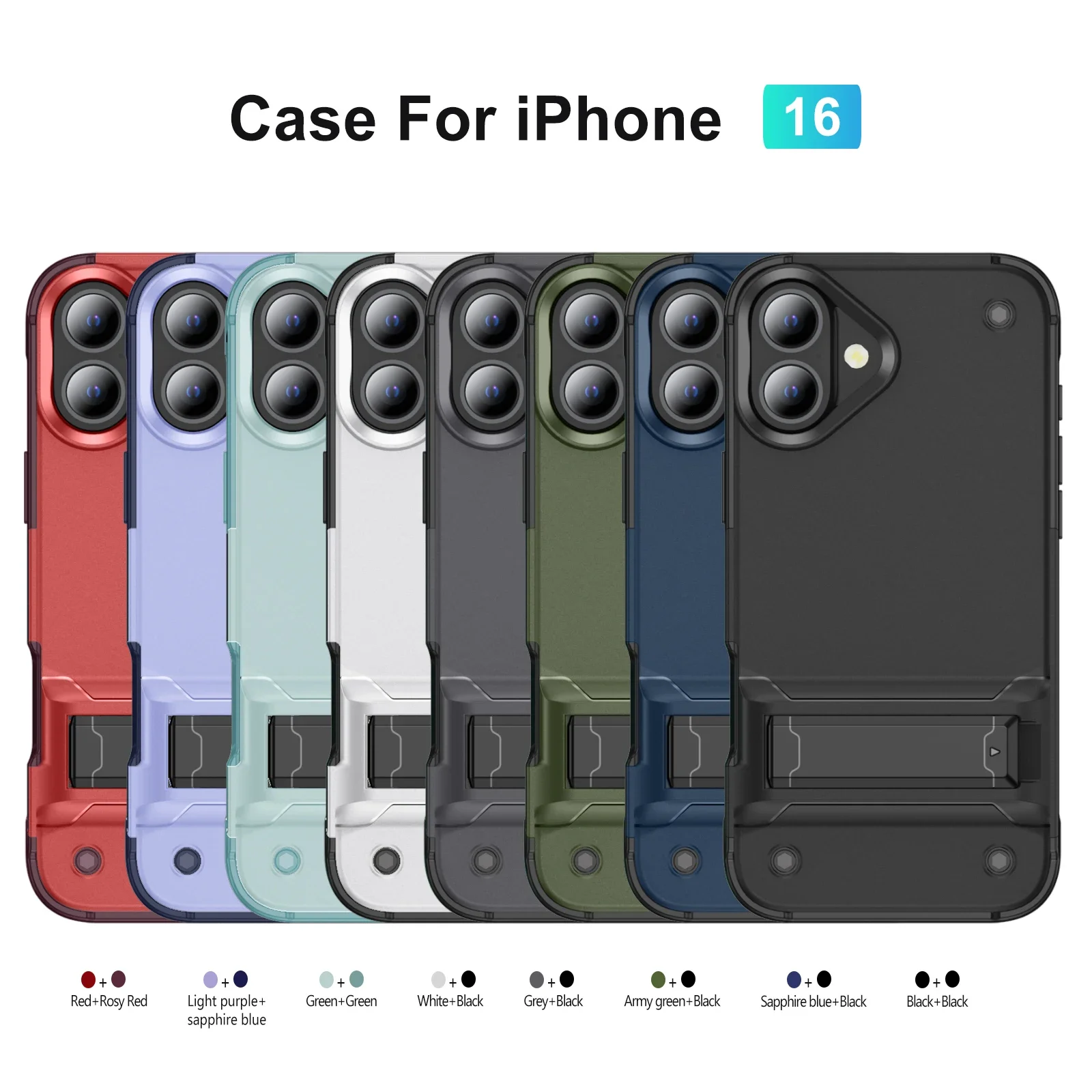 Case For iPhone16 15 14 13 12 11 16Pro Max 15Plus 16Plus XR X Military grade protective cover with stand