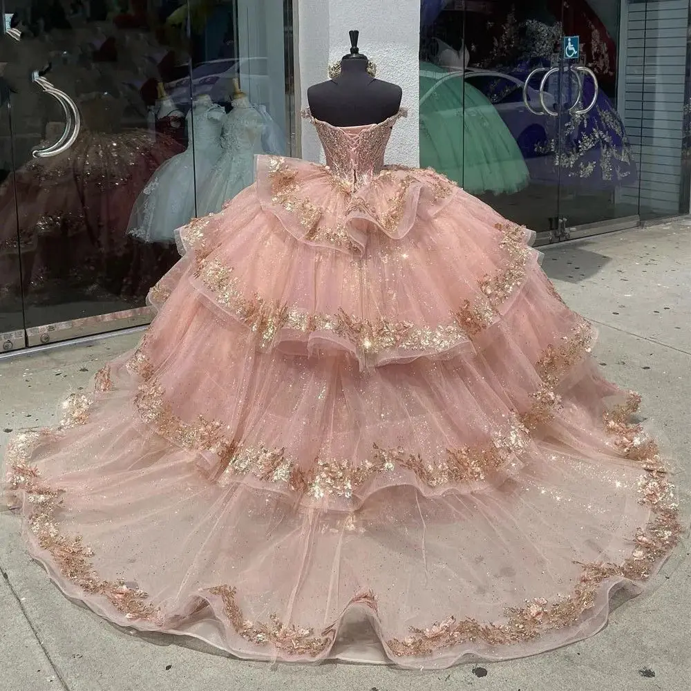 Customized Blush Pink Ball Gown Quinceanera Dress 2024 Embroidery Off Shoulder Beading Sweet 16 Dress Vestidos De 15 Anos YQD143