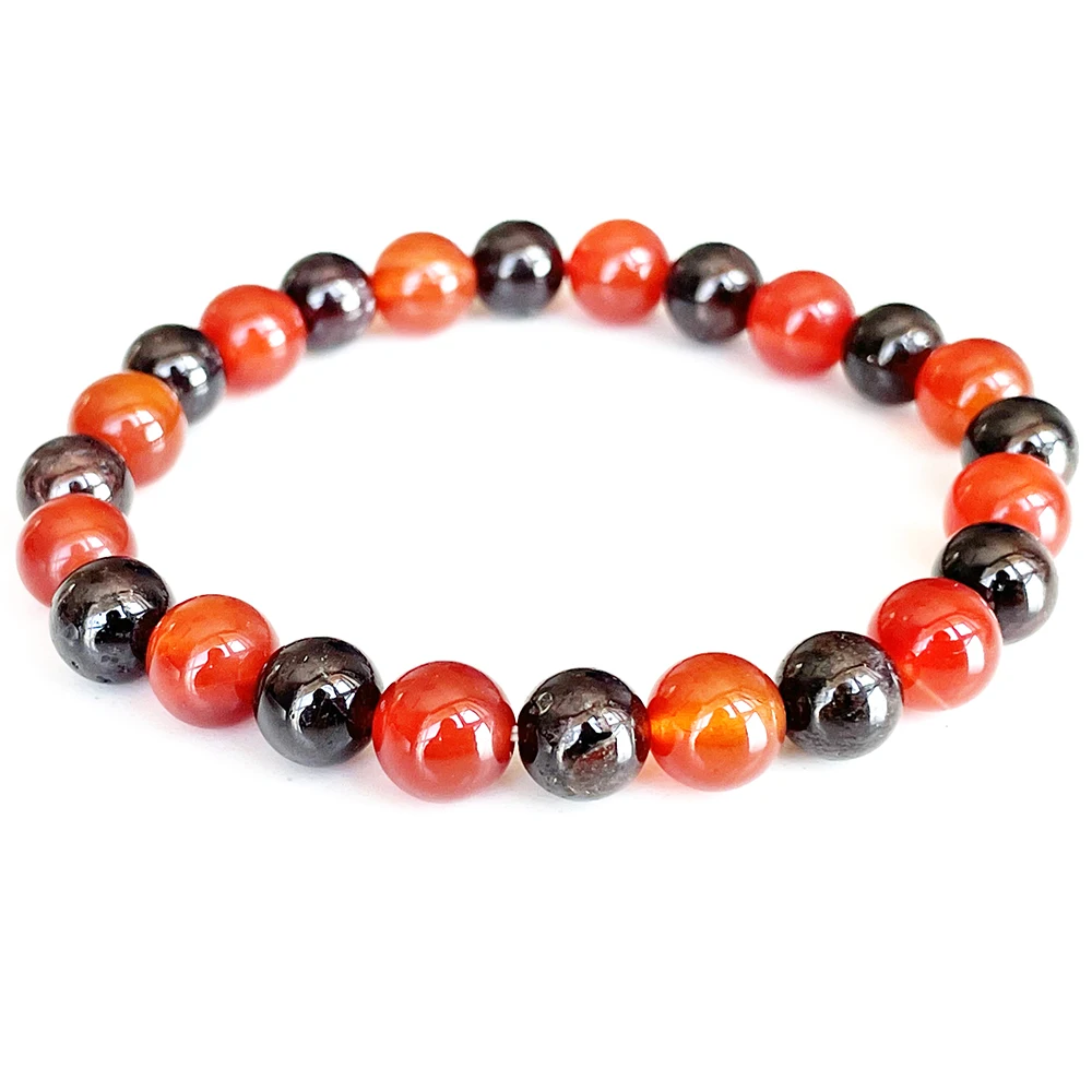 MG1725 Womens Leo Zodiac Bracelet 8 MM Genuine Tanzania Garnet AAA Grade Carnelian Chakra Wrist Mala Natural Gemstone Jewelry