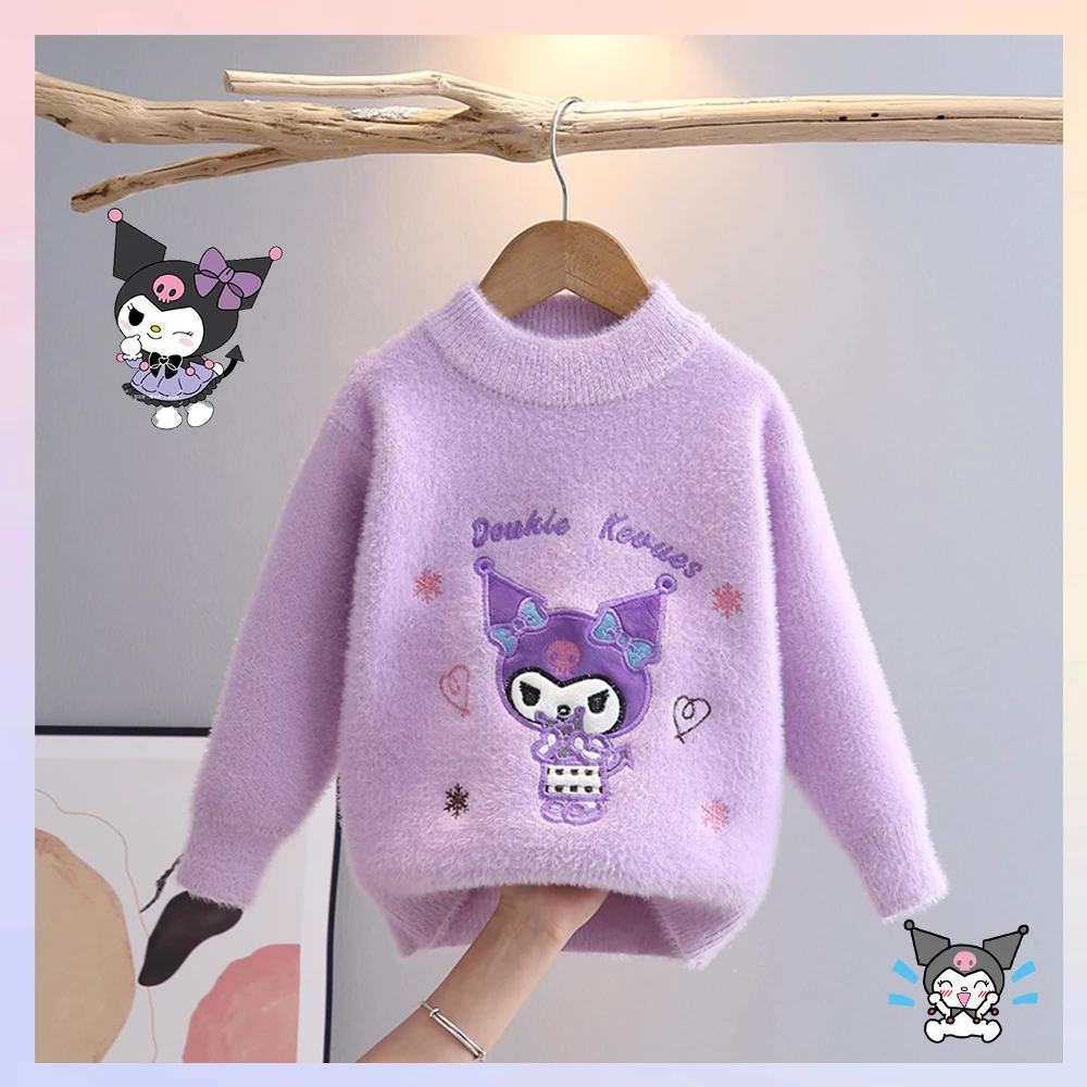 

Anime Sanrios Children's Sweater Kuromi Cinnamoroll Spring Autumn Kawaii Knit Sweater Cute Round Neck Pullover Bottoming Sweater