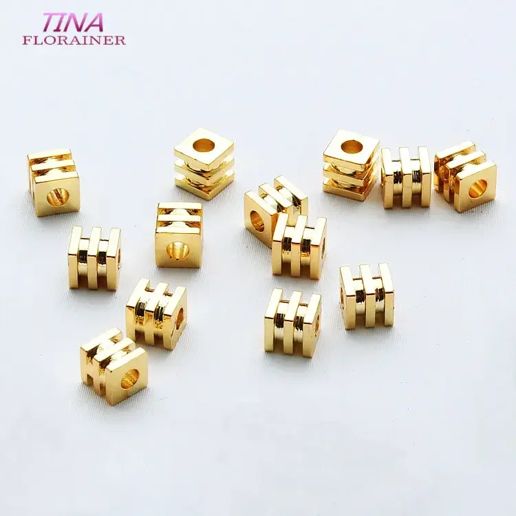 20PCS 14K Gold Color Plated Brass Square Beads Bracelet Beads High Quality Diy Jewelry Accessories