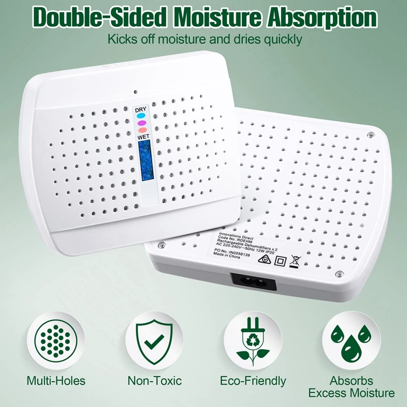 Rechargeable Small Dehumidifier, High-Efficiency Moisture Absorber For Bedroom, Wardrobe And Bookcase,EU Plug,2PCS Easy To Use