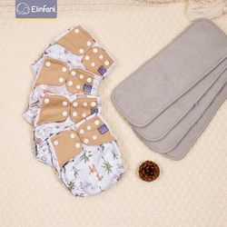 Elinfant 4 diapers with 4 absorbents gray mesh cloth inner one size baby for 3-15kg washable eco-friendly baby cloth diaper