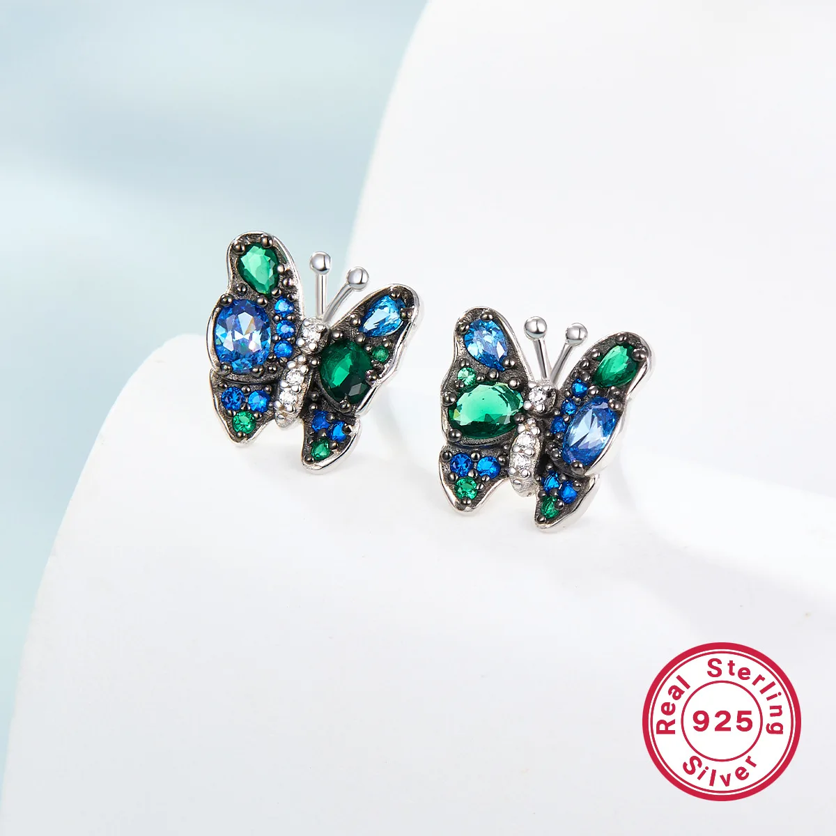 Genuine 925 Sterling Silver Crystal Jewelry New Princess Cute Butterfly Stud Earrings For Women Fashion XY0598