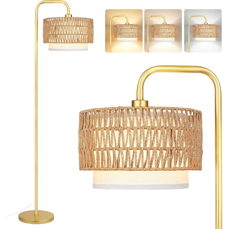 

Gold Floor Lamp for Living Room, Farmhouse Tall Lamp with 3 Color Temperatures Remote & Dimmable Bulb