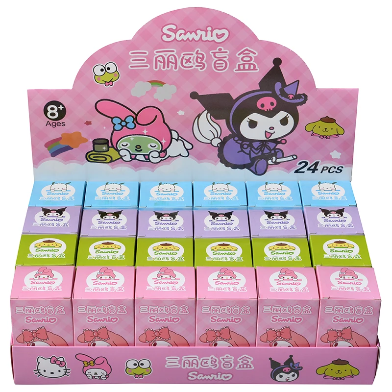 Sanrio Hello Kitty Kuromi Blind Box figura de Anime modelo llavero colgante juguete decorativo para niños regalo de Navidad, 24 piezas por juego