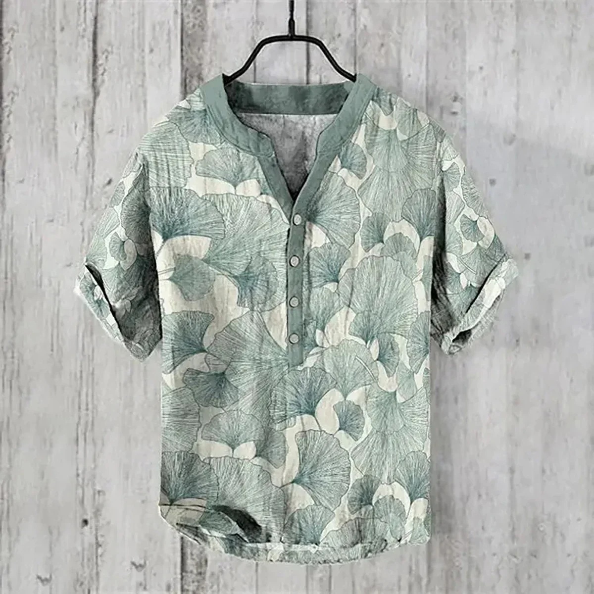 2024 New Men's Casual V-neck Three-button 3D Printed Linen Short-sleeved Shirt Hawaiian Style Oversized S-5XL Fast Shipping