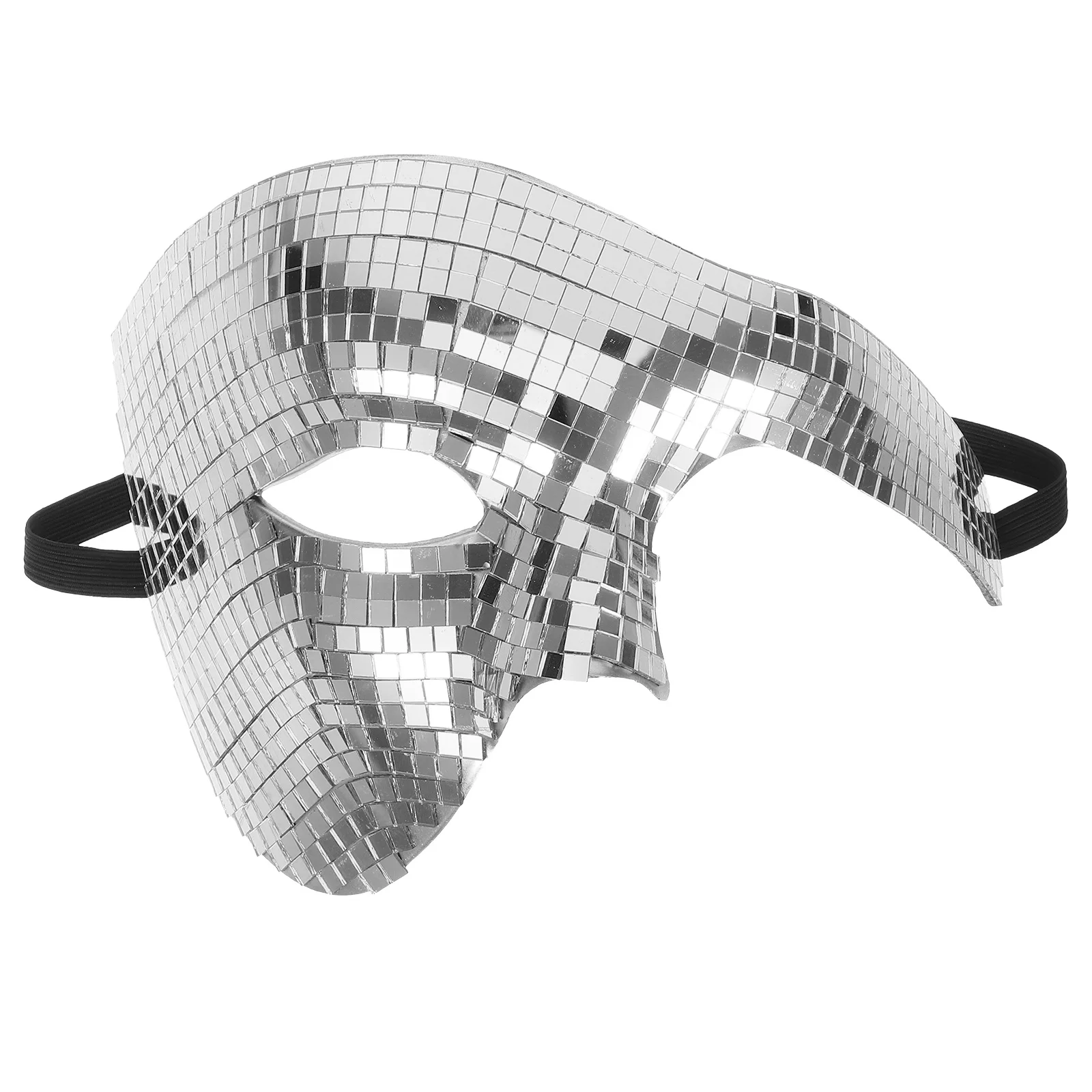 

Flashy Half Face Mask Silver Reflective Mirror Design For Halloween Masquerade Festival Disco Party Costume Lightweight