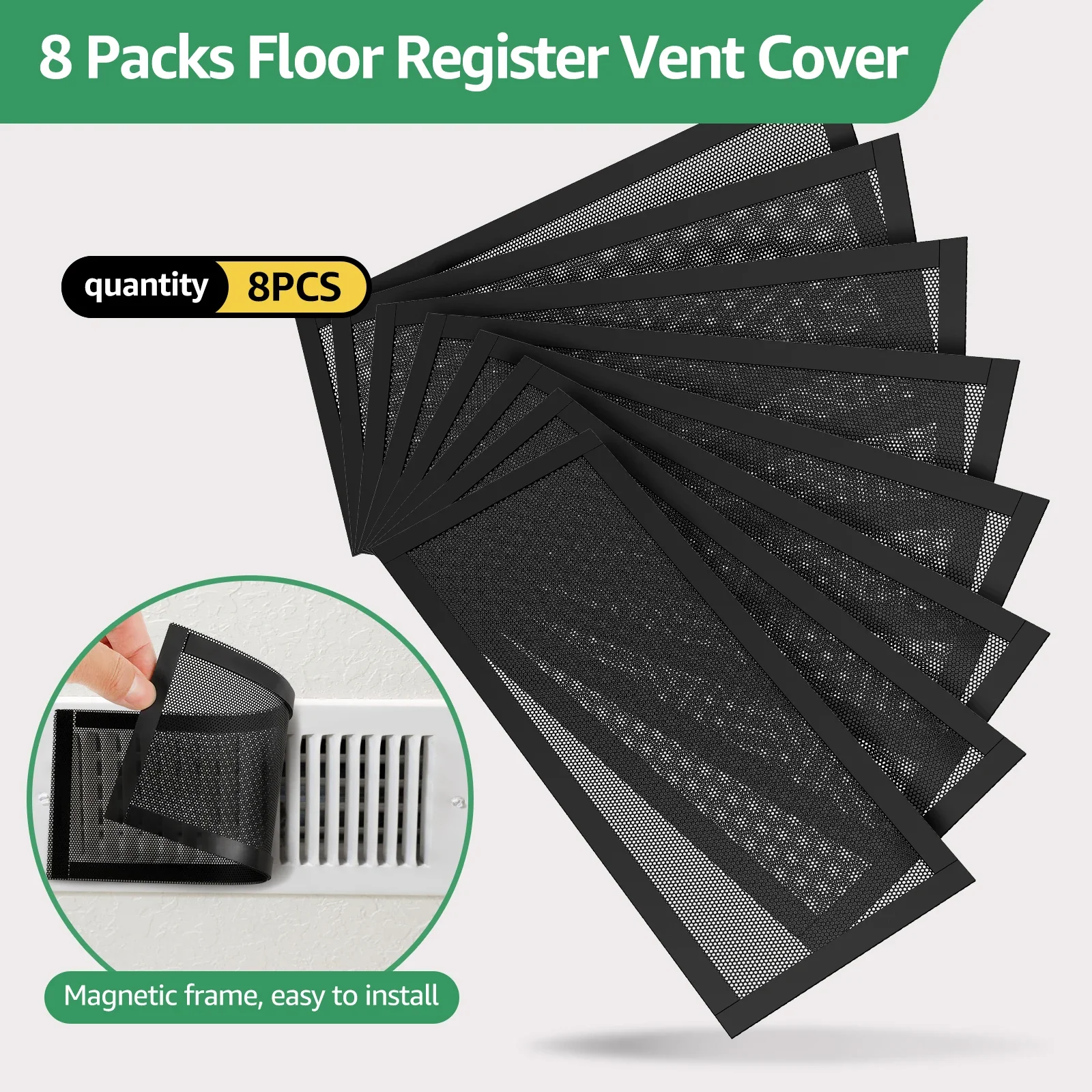 8Pcs Floor Vent Covers Magnetic Mesh Air Vent Filter PVC Floor Register Vent Screens Rectangle Vent Screen Trap for Debris Hair