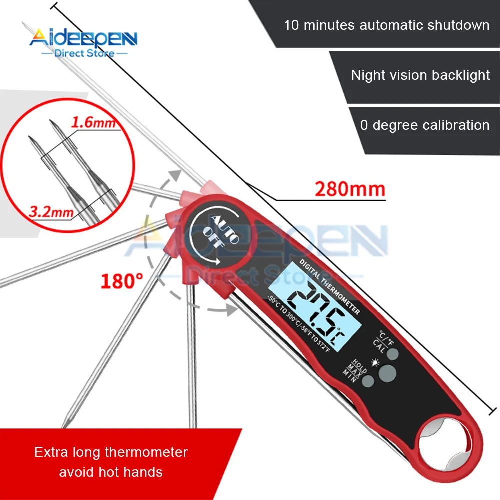 Instant Read Meat Thermometer Best Waterproof Ultra Fast Digital Food Water Milk Thermometer for Outdoor Cooking BBQ and Kitchen