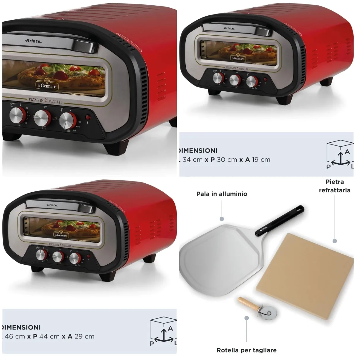 3901 Da Gennaro Pizzaofen, 2200 W, Temperatur 430 ° C, 2-Minuten-Backen, Firestone, Rot