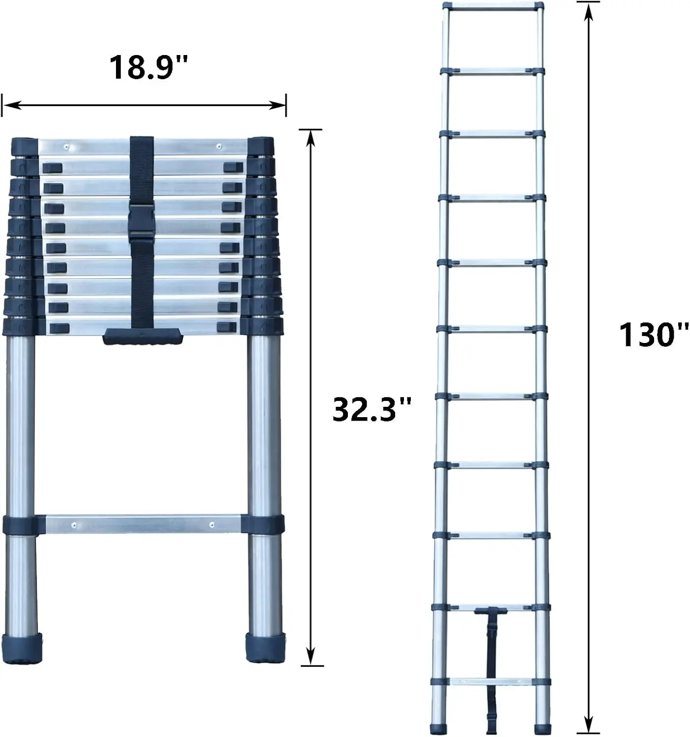 10FT Stainless Steel Extension Ladder for Home Collapsible Ladders 330 Lb Max Capacity, Multi-Purpose Telescopic Ladder for Roof