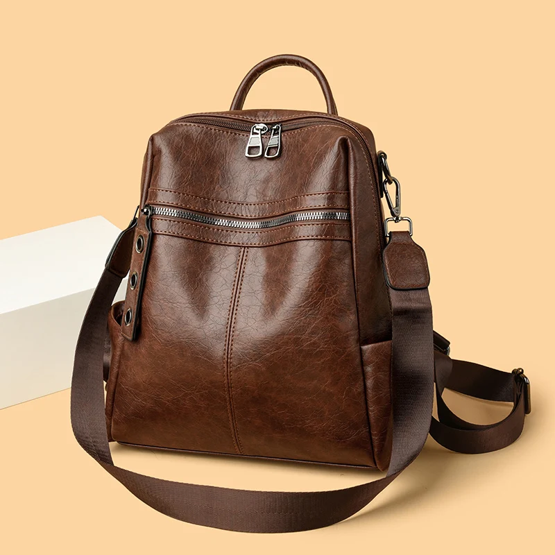 

Large Backpack For Teenage Girls Vintage Pu Leather Daypack Casual Travel Bag Retro Student School Bag Sac A4 Magazine Backpack