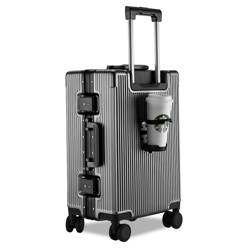 Front Opening Travel Suitcase on Wheels Aluminum Frame USB Travel Bag Large Capacity TSA Password Rolling Luggage Case