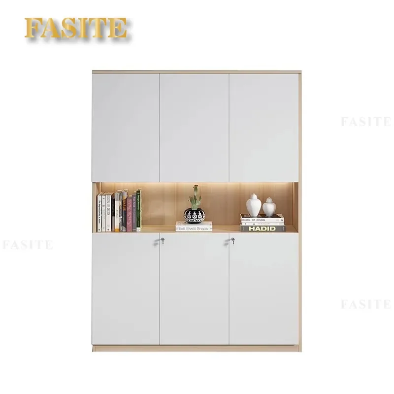 For Office Home Modern Simple Wood Panel File Cabinet Bookcase with Glass Door Floor Standing Storage Locker Organizer